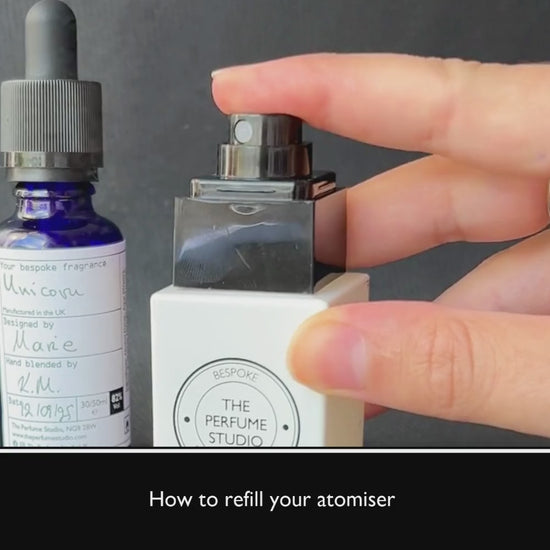 Refilling a bespoke perfume into a 30ml refillable perfume atomiser